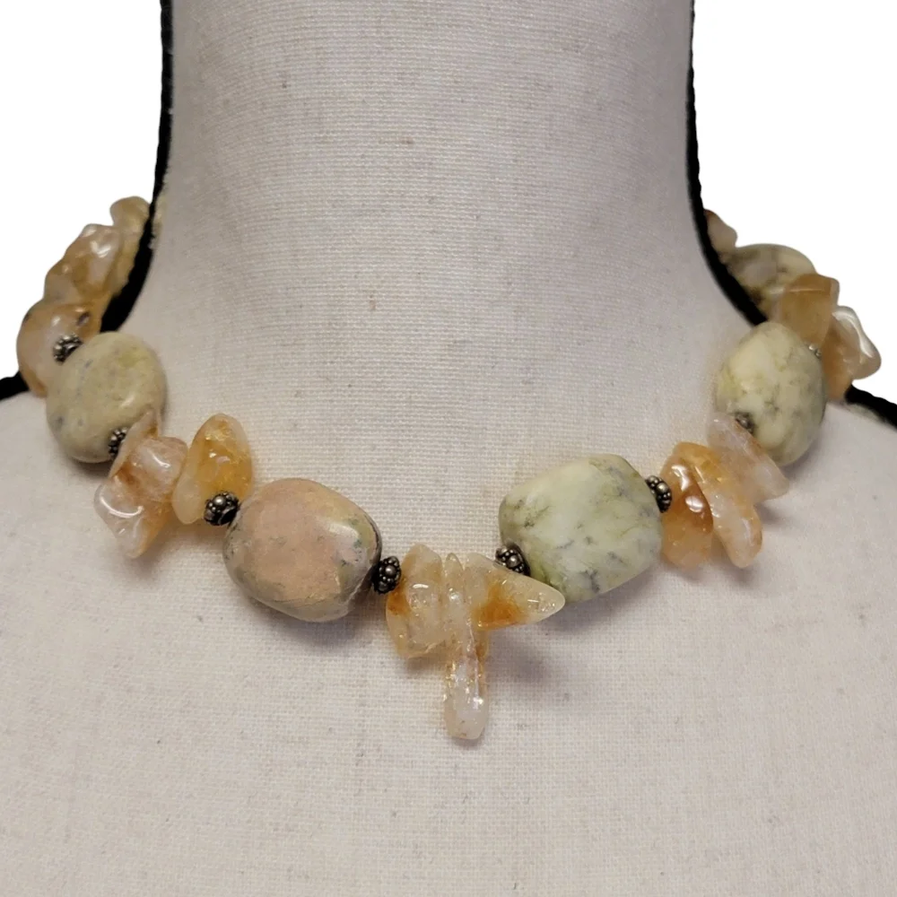 VTG Agate &‎ Citrine Beaded Necklace 19